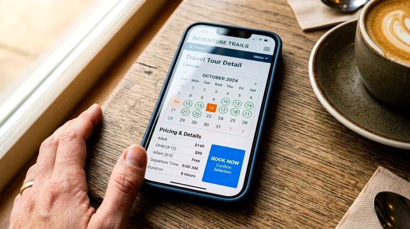 Online booking screen on smartphone displaying tour dates