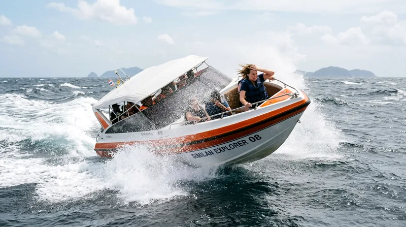 Speedboat passengers experiencing rough seas and swell on return journey